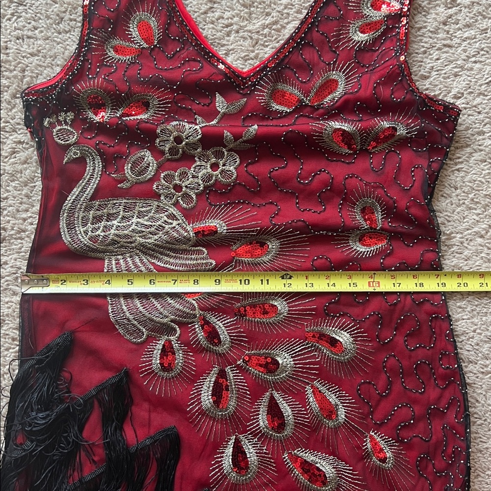 Elegant Red and Black Peacock flapper Dress - Picture 9 of 9